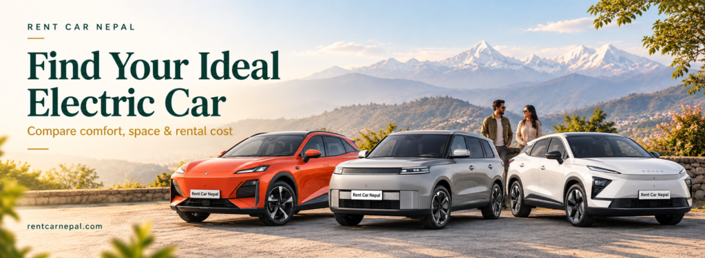 Deepal S07, Jaecoo J5 and Omoda E5 electric cars with Rent Car Nepal plates.