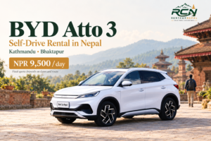 BYD Atto 3 rental promotional banner for Rent Car Nepal