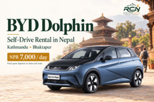 BYD Dolphin rental promotional banner for Rent Car Nepal
