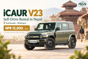 iCAUR V23 rental promotional banner for Rent Car Nepal