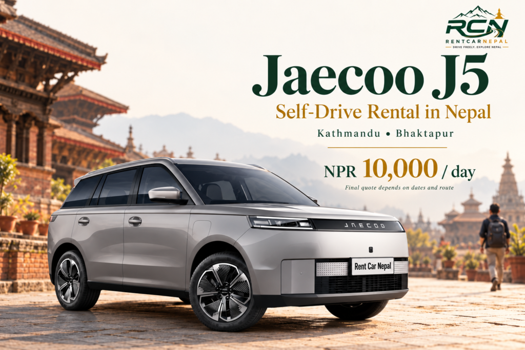 Jaecoo J5 rental promotional banner for Rent Car Nepal