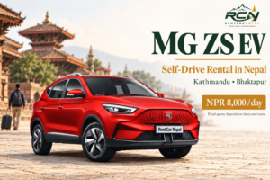 MG ZS EV rental promotional banner for Rent Car Nepal