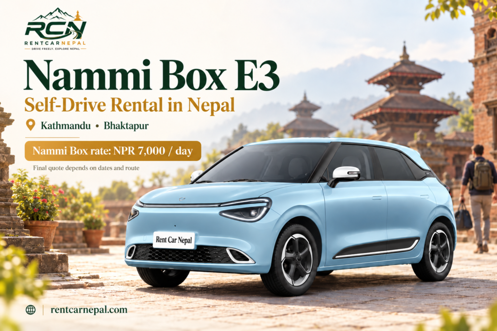 Nammi Box E3 rental promotional banner for Rent Car Nepal