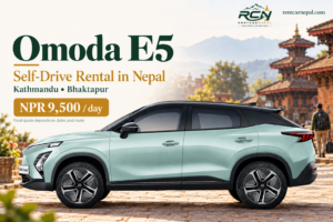 Omoda E5 rental promotional banner for Rent Car Nepal