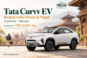 Tata Curvv EV rental promotional banner for Rent Car Nepal