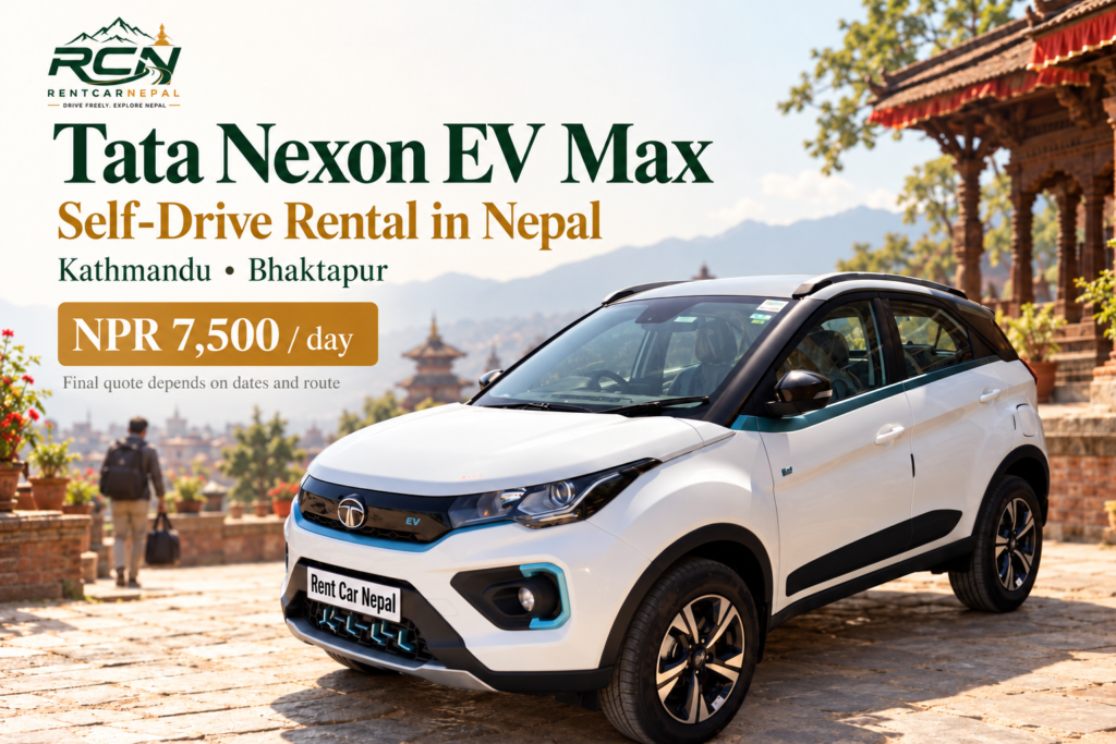 Tata Nexon EV Max rental promotional banner for Rent Car Nepal