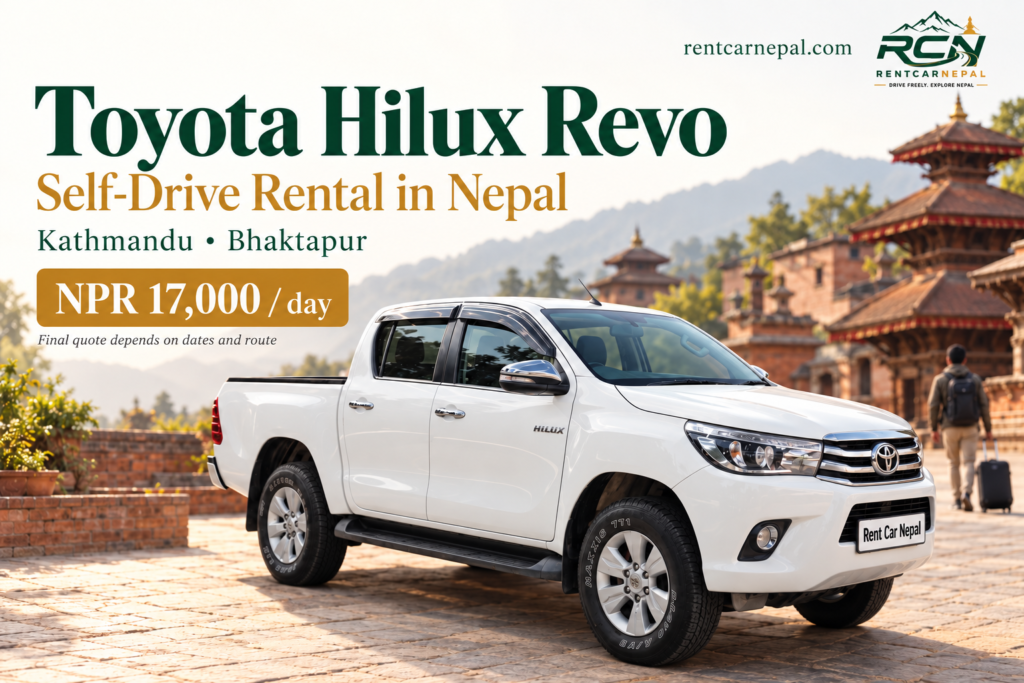 Toyota Hilux Revo rental promotional banner for Rent Car Nepal